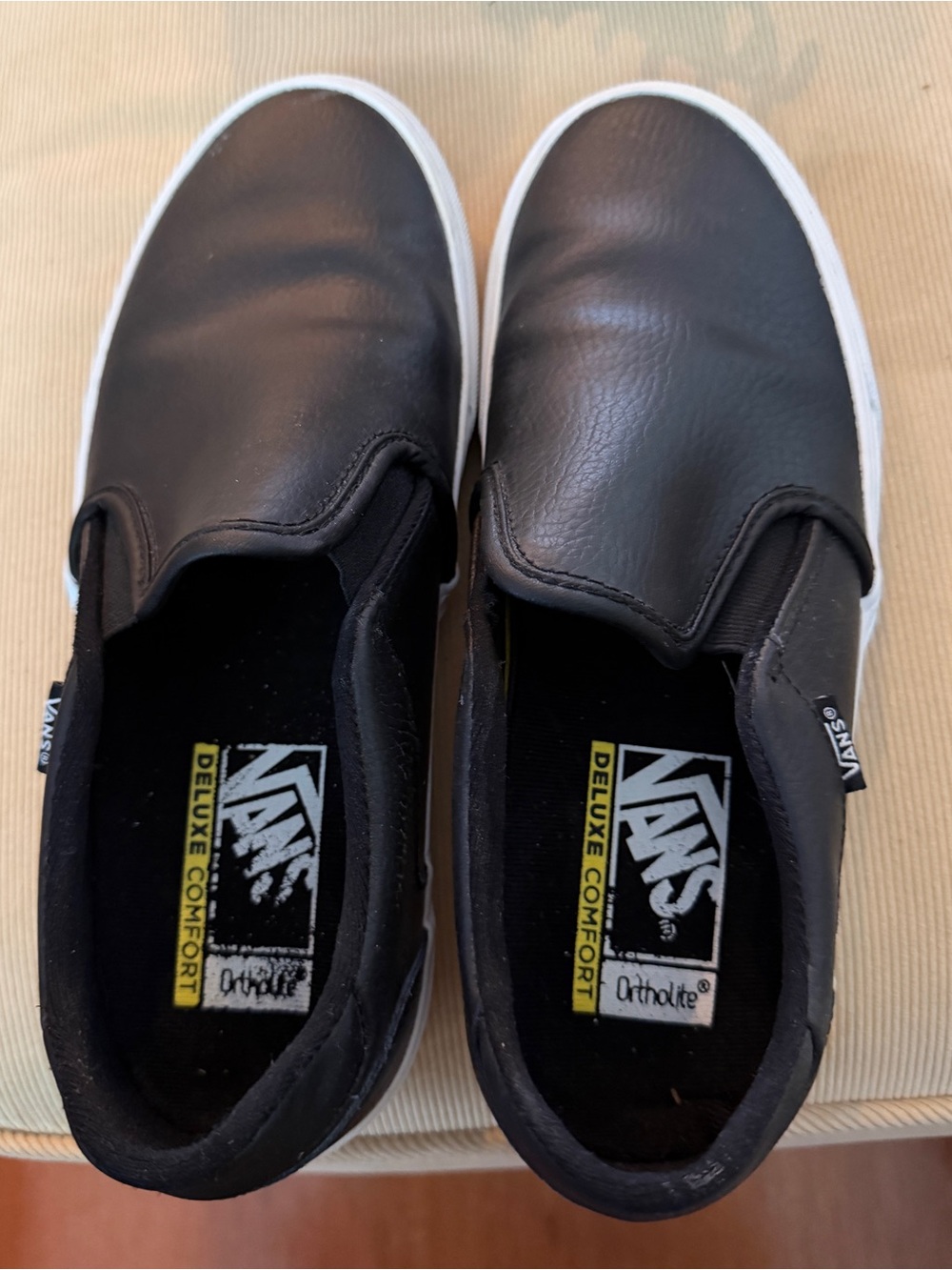 Vans leather Black Slip-On Sneakers with White Soles